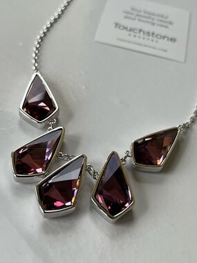 Touchstone Crystal Antique Pink Faceted Kite Necklace $119 RT value BNIB